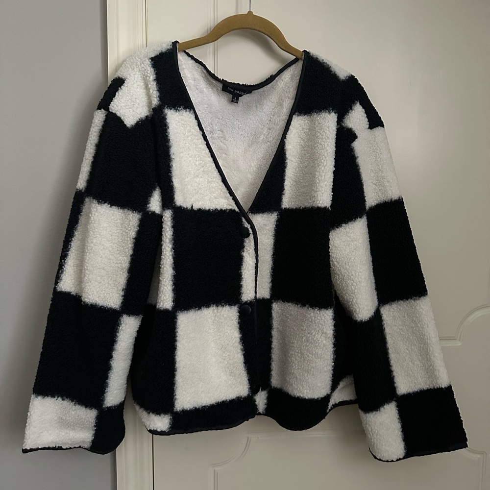 Blu Pepper Black & White Checkered Cardigan